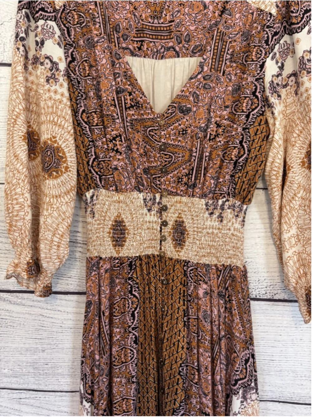 Free People Mexicali Rose Maxi Dress Medium Paisley Boho Cottagecore Smock - Picture 6 of 9